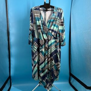 Catherines Curvy Midi Dress Stretch Multicolor Print Womens 2 X New Church